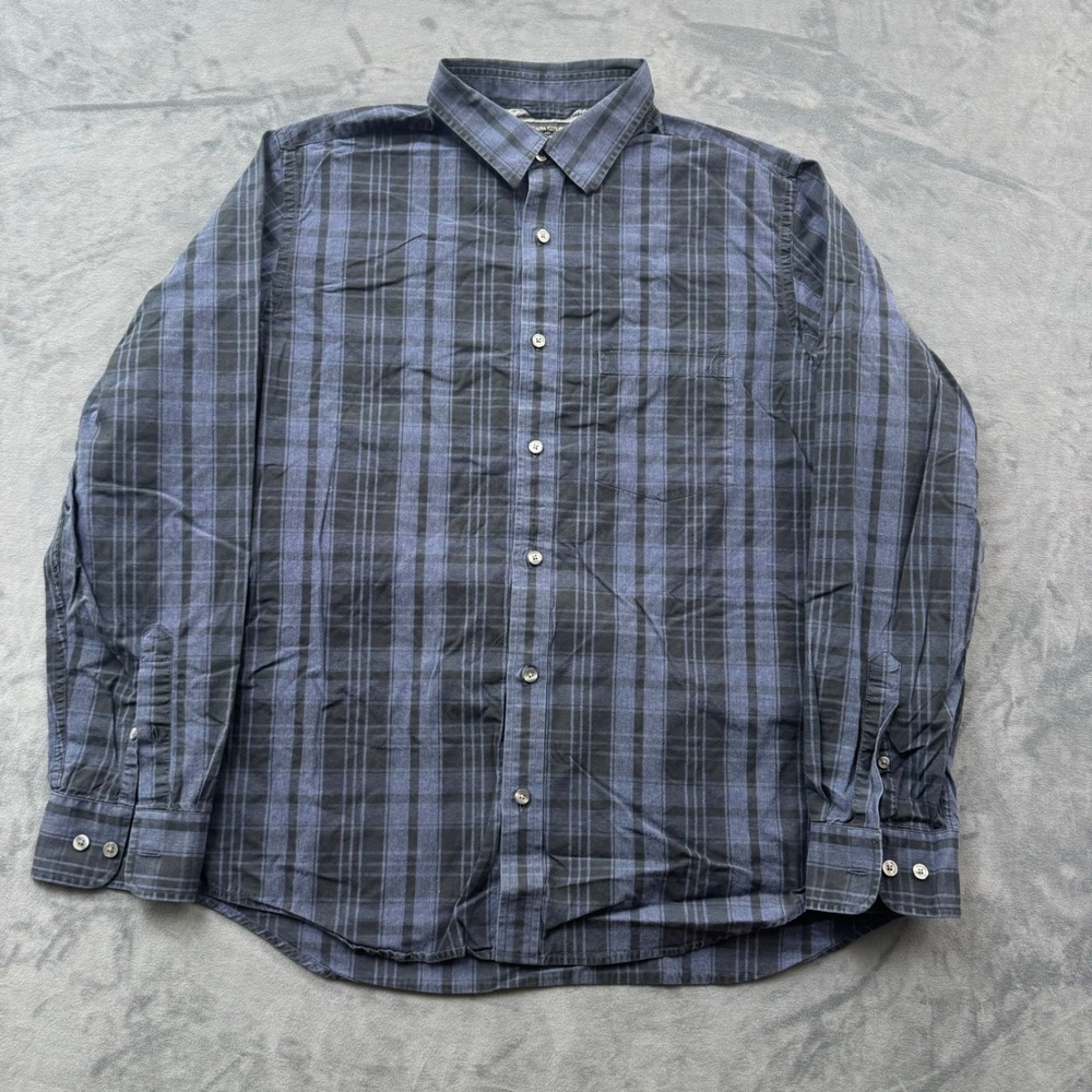 Banana Republic Mens Large Blue Black Plaid Soft Wash Slim Fit Button Down Shirt